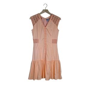 DKNY Women's 0 Peach V-Neck Ruffle Drop Waist Lined Dress